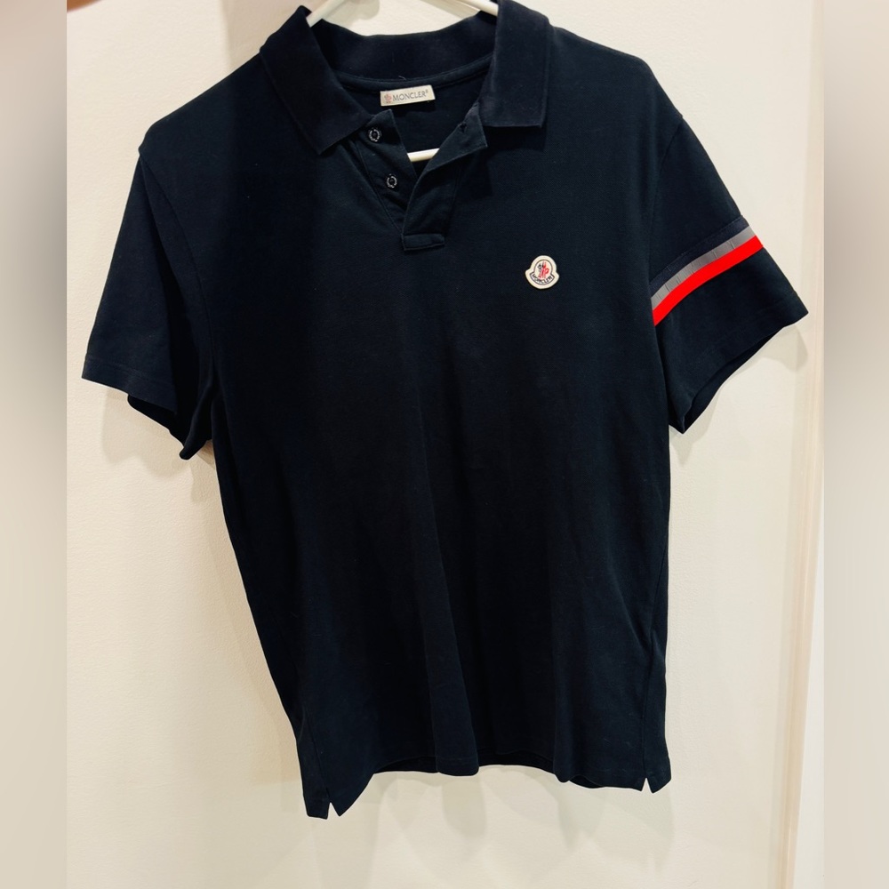 Moncler Black Polo with Red Stripe